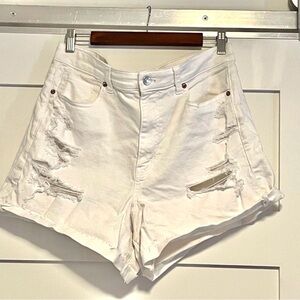 American Eagle Outfitters White Distressed Jean Shorts